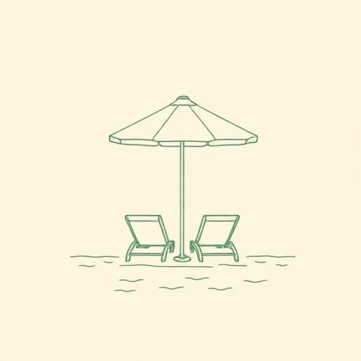 Guarda-sol e espreguiçadeiras na praia