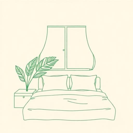 Cama de hotel com folhagem tropical